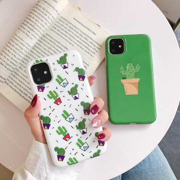 Simple Cartoon Cactus Phone Case Back Cover - iPhone 11 Pro Max/11 Pro/11/XS Max/XR/XS/X/8 Plus/8/7 Plus/7 - halloladies