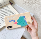 Love Heart Lucky Dinosaur TPU Phone Case Back Cover for iPhone XS Max/XR/XS/X/8 Plus/8/7 Plus/7/6s Plus/6s/6 Plus/6 - halloladies