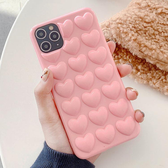 3D Love Heart Solid Color Phone Case Back Cover - iPhone 11/11 Pro/11 Pro Max/XS Max/XR/XS/X/8 Plus/8/7 Plus/7 - halloladies