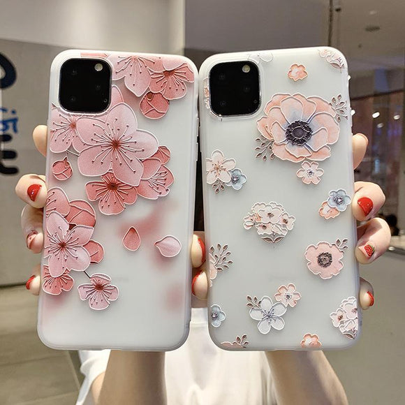 Cute Relief Flower Soft TPU Phone Case Back Cover for iPhone 11 Pro Max/11 Pro/11/XS Max/XR/XS/X/8 Plus/8/7 Plus/7/6s Plus/6s/6 Plus/6 - halloladies