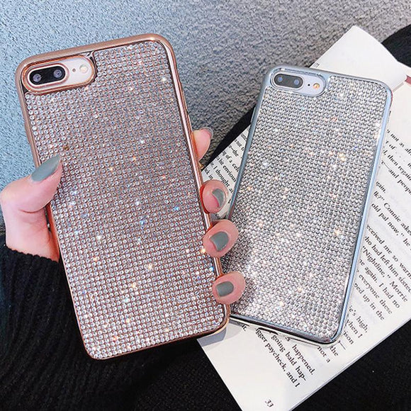 Fashion Bling Rhinestone Plating Edge Soft Phone Case Back Cover - iPhone 11/11 Pro/11 Pro Max/XS Max/XR/XS/X/8 Plus/8/7 Plus/7 - halloladies