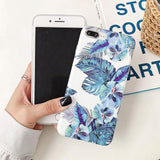 Vintage Flowers Blue Banana Leaf Phone Case Back Cover - iPhone 11 Pro Max/11 Pro/11/XS Max/XR/XS/X/8 Plus/8 - halloladies