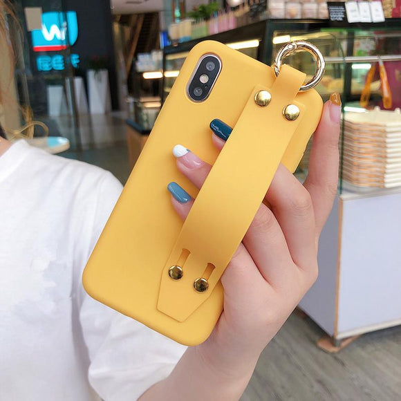 Candy Color Wrist Strap Holder Matte Soft Phone Case Back Cover for iPhone 12 Pro Max/12 Pro/12/12 Mini/SE/11 Pro Max/11 Pro/11/XS Max/XR/XS/X/8 Plus/8 - halloladies