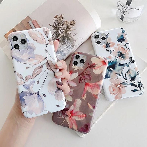 Retro Flower Leaf Soft Phone Case Back Cover for iPhone 12 Pro Max/12 Pro/12/12 Mini/11 Pro Max/11 Pro/11/XS Max/XR/XS/X/8 Plus/8/7 Plus/7 - halloladies