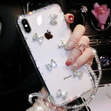 Shiny Diamond Crystal Bowknot Transparent Silicone Phone Case Back Cover for iPhone 11/11 Pro/11 Pro Max/XS Max/XR/XS/X/8 Plus/8/7 Plus/7 - halloladies