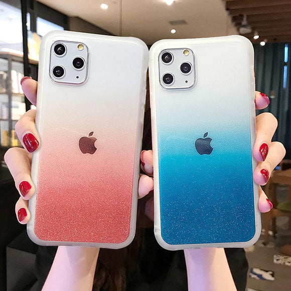 Glitter Powder Gradient Color Transparent Soft Phone Case Back Cover - iPhone 11/11 Pro/11 Pro Max/XS Max/XR/XS/X/8 Plus/8/7 Plus/7 - halloladies