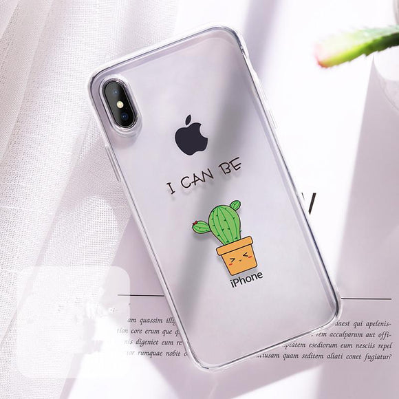 Simple Carrot Orange Cactus Print Transparent Soft Phone Case Back Cover - iPhone 11/11 Pro/11 Pro Max/XS Max/XR/XS/X/8 Plus/8/7 Plus/7 - halloladies