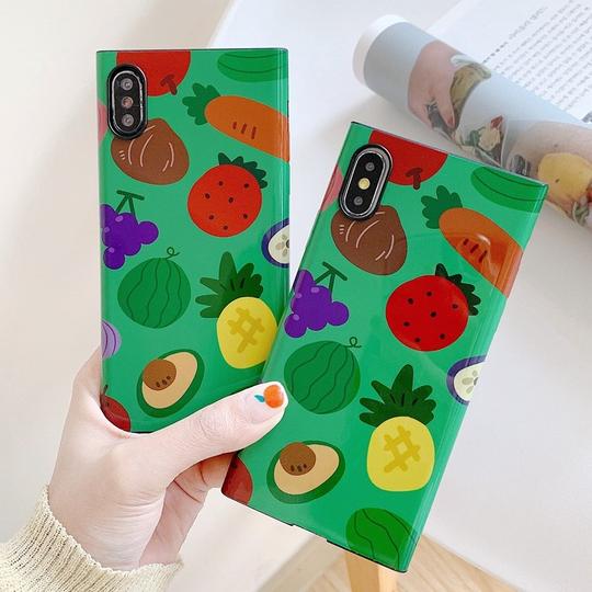 Summer Fresh Square Wild Fruits Vegetables TPU Phone Case Back Cover for iPhone XS Max/XR/XS/X/8 Plus/8/7 Plus/7/6s Plus/6s/6 Plus/6 - halloladies