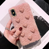 3D Love Heart Solid Color Plush Soft Phone Case Back Cover - iPhone 11/11 Pro/11 Pro Max/XS Max/XR/XS/X/8 Plus/8/7 Plus/7 - halloladies