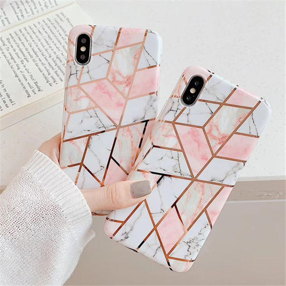 Pink Geometric Marble Texture Phone Case Back Cover - iPhone XS Max/XR/XS/X/8 Plus/8/7 Plus/7/6s Plus/6s/6 Plus/6 - halloladies