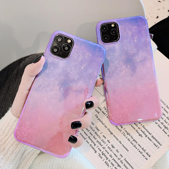 Blu-ray Glitter Glossy Purple Sky Soft Phone Case Back Cover - iPhone 12 Pro Max/12 Pro/12/12 Mini/SE/11 Pro Max/11 Pro/11/XS Max/XR/XS/X/8 Plus/8 - halloladies