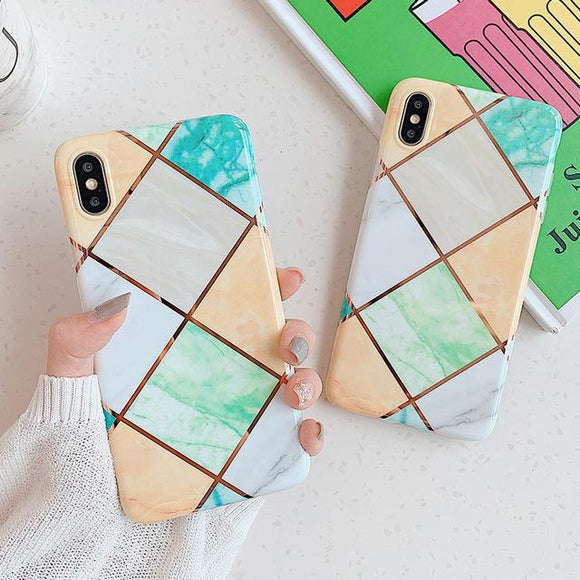 Plating Geometric Marble Soft Phone Case Back Cover for iPhone 11 Pro Max/11 Pro/11/XS Max/XR/XS/X/8 Plus/8/7 Plus/7/6s Plus/6s/6 Plus/6 - halloladies