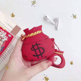 Airpods 3D Cartoon Dollar Money Bag with Ring Lanyard Wireless Bluetooth Earphone Cases - halloladies