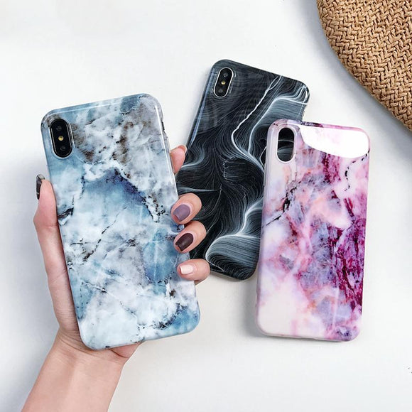 Glossy Artistic Marble Phone Case Back Cover - iPhone 11/11 Pro/11 Pro Max/XS Max/XR/XS/X/8 Plus/8/7 Plus/7 - halloladies