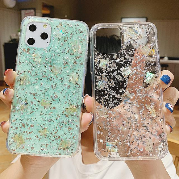 Simple Glitter Colorful Foil Soft TPU Phone Case Back Cover for iPhone 11 Pro Max/11 Pro/11/XS Max/XR/XS/X/8 Plus/8/7 Plus/7 - halloladies
