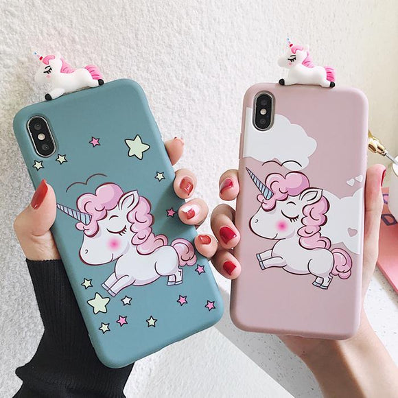 3D Toy Cartoon Cute Unicorn Soft TPU Phone Case Back Cover for iPhone 11/11 Pro/11 Pro Max/XS Max/XR/XS/X/8 Plus/8/7 Plus/7 - halloladies