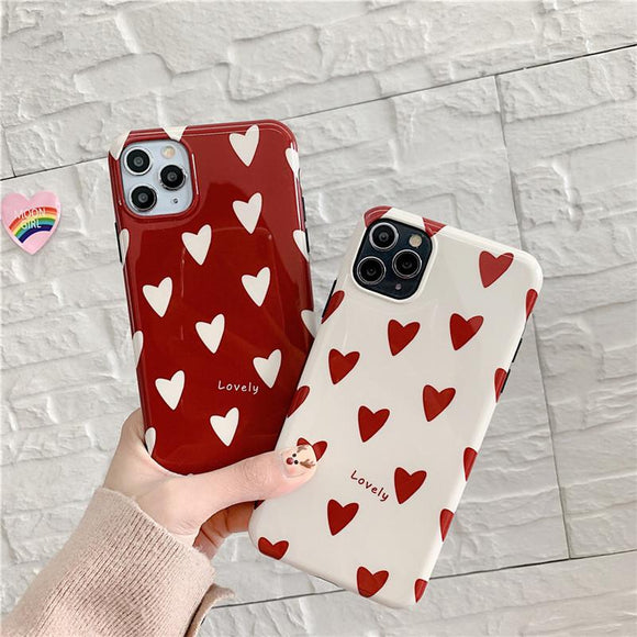 Love Heart Glossy Cute Soft Phone Case Back Cover for iPhone 12 Pro Max/12 Pro/12/12 Mini/SE/11 Pro Max/11 Pro/11/XS Max/XR/XS/X/8 Plus/8 - halloladies