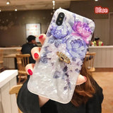 Shell Texture Flower with Finger Ring Phone Case Back Cover for iPhone 11/11 Pro/11 Pro Max/XS Max/XR/XS/X/8 Plus/8/7 Plus/7 - halloladies