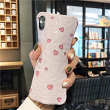 Diamond Texture Love Heart Pink Soft Phone Case Back Cover - iPhone 11/11 Pro/11 Pro Max/XS Max/XR/XS/X/8 Plus/8/7 Plus/7 - halloladies