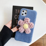 Plush Solid Color 3D Flower Phone Case Back Cover for iPhone 11 Pro Max/11 Pro/11/XS Max/XR/XS/X/8 Plus/8/7 Plus/7 - halloladies