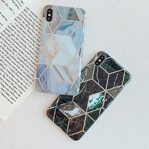 Plating Geometric Marble Phone Case Back Cover - iPhone 11/11 Pro/11 Pro Max/XS Max/XR/XS/X/8 Plus/8/7 Plus/7 - halloladies