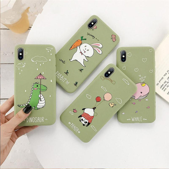 Cartoon Cute Animal Dinosaur Rabbit Soft Phone Case Back Cover for iPhone 12/12pro/12pro max/12mini/11/11 Pro/11 Pro Max/XS Max/XR/XS/X/8 Plus/8/7 Plus/7 - halloladies