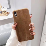 Solid Color Winter Warm Short Plush Soft TPU Phone Case Back Cover for iPhone 11 Pro Max/11 Pro/11/XS Max/XR/XS/X/8 Plus/8/7 Plus/7 - halloladies