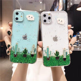Cartoon Cactus Cloud Glitter Stars Clear Phone Case Back Cover - iPhone 11 Pro Max/11 Pro/11/XS Max/XR/XS/X/8 Plus/8/7 Plus/7 - halloladies