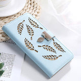 Candy Color Leaf Leather Flip Wallet Card Holder Phone Case Back Cover for iPhone 11 Pro Max/11 Pro/11/XS Max/XR/XS/X/8 Plus/8/7 Plus/7 - halloladies