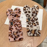 Rabbit Hair Fluffy Fur Plush Leopard iPhone Case Back Cover for iPhone 11 Pro Max/11 Pro/11/XS Max/XR/XS/X/8 Plus/8/7 Plus/7 - halloladies
