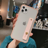 Candy Color Edge Transparent Matte Wrist strap Stand Phone Case Back Cover - iPhone 12/12 Pro/12 Pro Max/12 Mini/11/11 Pro/11 Pro Max/XS Max/XR/XS/X/8 Plus/8/7 Plus/7 - halloladies