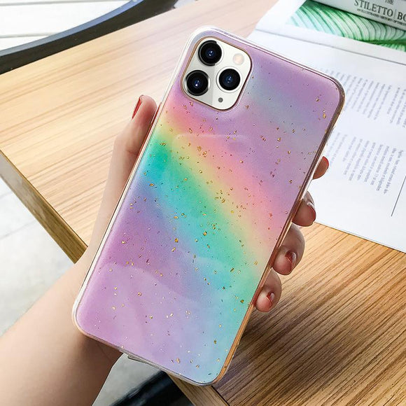 Gold Foil Gradient Rainbow Glitter Soft Phone Case Back Cover - iPhone 12 Pro Max/12 Pro/12/12 Mini/SE/11 Pro Max/11 Pro/11/XS Max/XR/XS/X/8 Plus/8 - halloladies