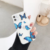 Cute Butterfly Blue Phone Case Back Cover - iPhone 12 Pro Max/12 Pro/12/12 Mini/SE/11 Pro Max/11 Pro/11/XS Max/XR/XS/X/8 Plus/8 - halloladies