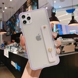 Candy Color Edge Transparent Matte Wrist strap Stand Phone Case Back Cover - iPhone 12/12 Pro/12 Pro Max/12 Mini/11/11 Pro/11 Pro Max/XS Max/XR/XS/X/8 Plus/8/7 Plus/7 - halloladies