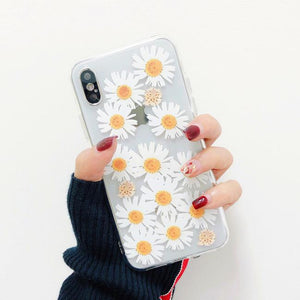 Simple Daisy Flower Strawberry Transparent Soft Phone Case Back Cover - iPhone 11/11 Pro/11 Pro Max/XS Max/XR/XS/X/8 Plus/8/7 Plus/7 - halloladies