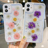 Glitter Real Dried Flowers Phone Case Back Cover Camera Protection for iPhone 12 Pro Max/12 Pro/12/12 Mini/SE/11 Pro Max/11 Pro/11/XS Max/XR/XS/X/8 Plus/8 - halloladies