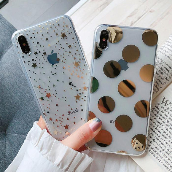 Electroplated Star Wave Point Clear Soft TPU Phone Case Back Cover - iPhone 11/11 Pro/11 Pro Max/XS Max/XR/XS/X/8 Plus/8/7 Plus/7 - halloladies