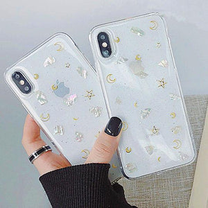 Glitter Moon Star Clear Phone Case Back Cover for iPhone 11/11 Pro/11 Pro Max/XS Max/XR/XS/X/8 Plus/8/7 Plus/7 - halloladies