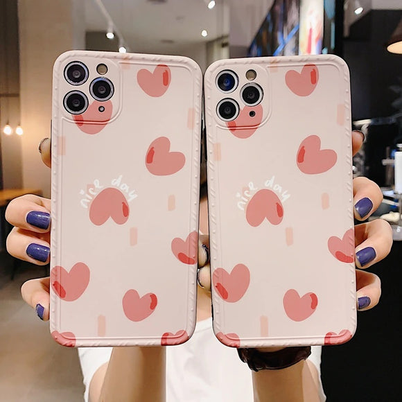 Love Heart Sweet Pink Soft Phone Case Back Cover for iPhone 12 Pro Max/12 Pro/12/12 Mini/SE/11 Pro Max/11 Pro/11/XS Max/XR/XS/X/8 Plus/8 - halloladies