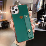 Solid Contrast Color Wrist Strap Band Heart Soft Phone Case Back Cover - iPhone 12 Pro Max/12 Pro/12/12 Mini/SE/11 Pro Max/11 Pro/11/XS Max/XR/XS/X/8 Plus/8 - halloladies