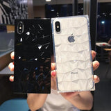 Diamond Pattern Monochrome Square Silicone Phone Case Back Cover for IPhone XS Max/XR/XS/X/8 Plus/8/7 Plus/7/6s Plus/6s/6 Plus/6 - halloladies