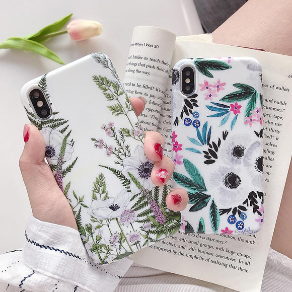 Vintage Colorful Flower Leaf Soft IMD Phone Case Back Cover - iPhone XS Max/XR/XS/X/8 Plus/8/7 Plus/7/6s Plus/6s/6 Plus/6 - halloladies