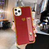 Solid Contrast Color Wrist Strap Band Heart Soft Phone Case Back Cover - iPhone 12 Pro Max/12 Pro/12/12 Mini/SE/11 Pro Max/11 Pro/11/XS Max/XR/XS/X/8 Plus/8 - halloladies