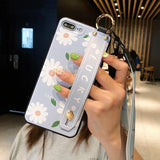 Daisy Flower Pattern Holder Silicone Wrist Strap Lanyard Soft TPU Phone Case Back Cover for iPhone XS Max/XR/XS/X/8 Plus/8/7 Plus/7/6s Plus/6s/6 Plus/6 - halloladies