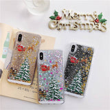 Giltter Quicksand Cartoon Christmas Santa Claus Elk Phone Case Back Cover for iPhone 11/11 Pro/11 Pro Max/XS Max/XR/XS/X/8 Plus/8/7 Plus/7 - halloladies