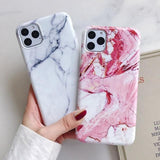 Soft IMD Fashion Simple Marble Phone Case Back Cover for iPhone 12 Pro Max/12 Pro/12/12 Mini/SE/11 Pro Max/11 Pro/11/XS Max/XR/XS/X/8 Plus/8 - halloladies