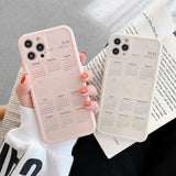 Candy Color Calendar Soft Phone Case  Back Cover for iPhone 12 Pro Max/12 Pro/12/12 Mini/SE/11 Pro Max/11 Pro/11/XS Max/XR/XS/X/8 Plus/8 - halloladies