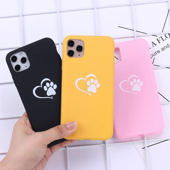 Simple Candy Color Cat Paw Love Heart Soft Phone Case Back Cover - iPhone 11/11 Pro/11 Pro Max/XS Max/XR/XS/X/8 Plus/8/7 Plus/7 - halloladies