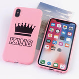 Candy Color King Queen Crown Phone Case Back Cover - iPhone 11/11 Pro/11 Pro Max/XS Max/XR/XS/X/8 Plus/8/7 Plus/7 - halloladies