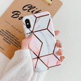 Electroplated Vintage Artistic Geometric Marble Phone Case Back Cover for iPhone 11 Pro Max/11 Pro/11/XS Max/XR/XS/X/8 Plus/8/7 Plus/7/6s Plus/6s/6 Plus/6 - halloladies